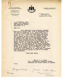 Letter to W.G. Nicholls, Deputy Fire Marshall from Vance: 17-Nov-39