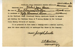 Portland Canal (Peerless) Mining Syndicate receipt: [19--]