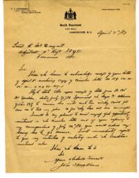 Letter from Vance to 11th Regiment, The Irish Fusiliers of Canada