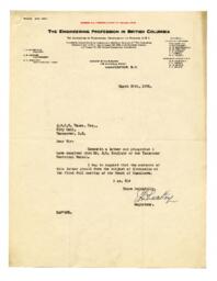 Letter to Vance from E.A. Wheatley, Registrar, Professional Engineers of BC: 20-Mar-31