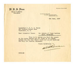 Letter to Vance from W.H.S. Dixon, Barrister and Solicitor: 11-Jul-47