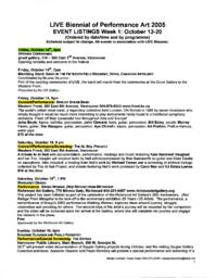 LIVE Biennial of Performance Art 2005: Event Schedule and Brief Descriptions - Week 1: October 13-20