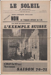 Le Soleil de Vancouver, September 25, 1970, page 1
