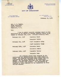 Letter to W.W. Foster, Chief Constable, Vancouver from Vance: 19-Feb-38