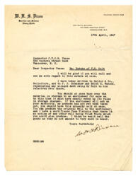 Letter to Vance from W.H.S. Dixon, Barrister and Solicitor: 17-Apr-47