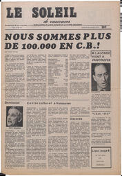 Le Soleil de Vancouver, October 26, 1973, page 1