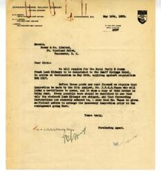 Letter from C.P. Rail Purchasing Agent to Burns & Co.