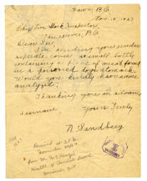 Letter to Vance from N. Sandberg: 12-Nov-27