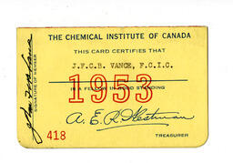 Chemical Institute of Canada membership card: 01-Jan-53