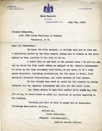 Letter to Colonel McSpadden from F.T. Underhill: 07-Jul-16