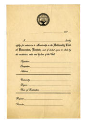 Membership application form in the University Club of Vancouver, Limited: [192-]
