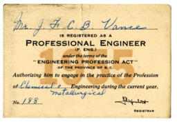 Professional Engineers of BC registration card: 01-Jan-55