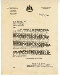 Letter to W.H. Mulligan, Chief Constable from Vance: 10-Jul-47