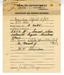 Certificate and Exhibits Returned