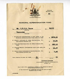Account balance for Vance Superannuation fund as of April 1, 1939: 01-Apr-39