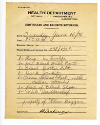 Certificate and Exhibits Returned - Health Department: 16-Jun-36