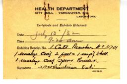 Certificate and Exhibits Returned receipt