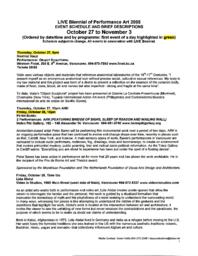 LIVE Biennial of Performance Art 2005: Event Schedule and Brief Descriptions - Week 3: October 27-November 3